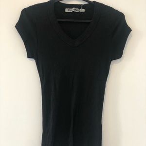 Michael Stars V neck ribbed black tee